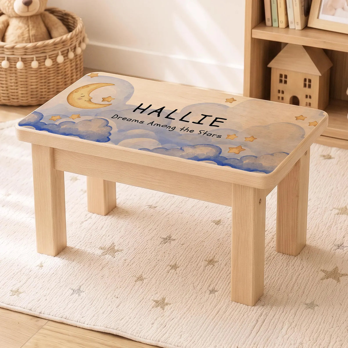 Personalised Dreamy Clouds Wooden Stool