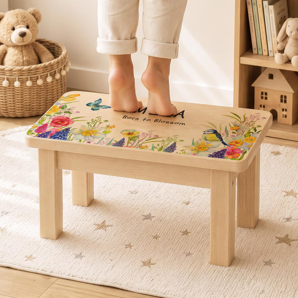 Personalised Wildflower Wooden Stool