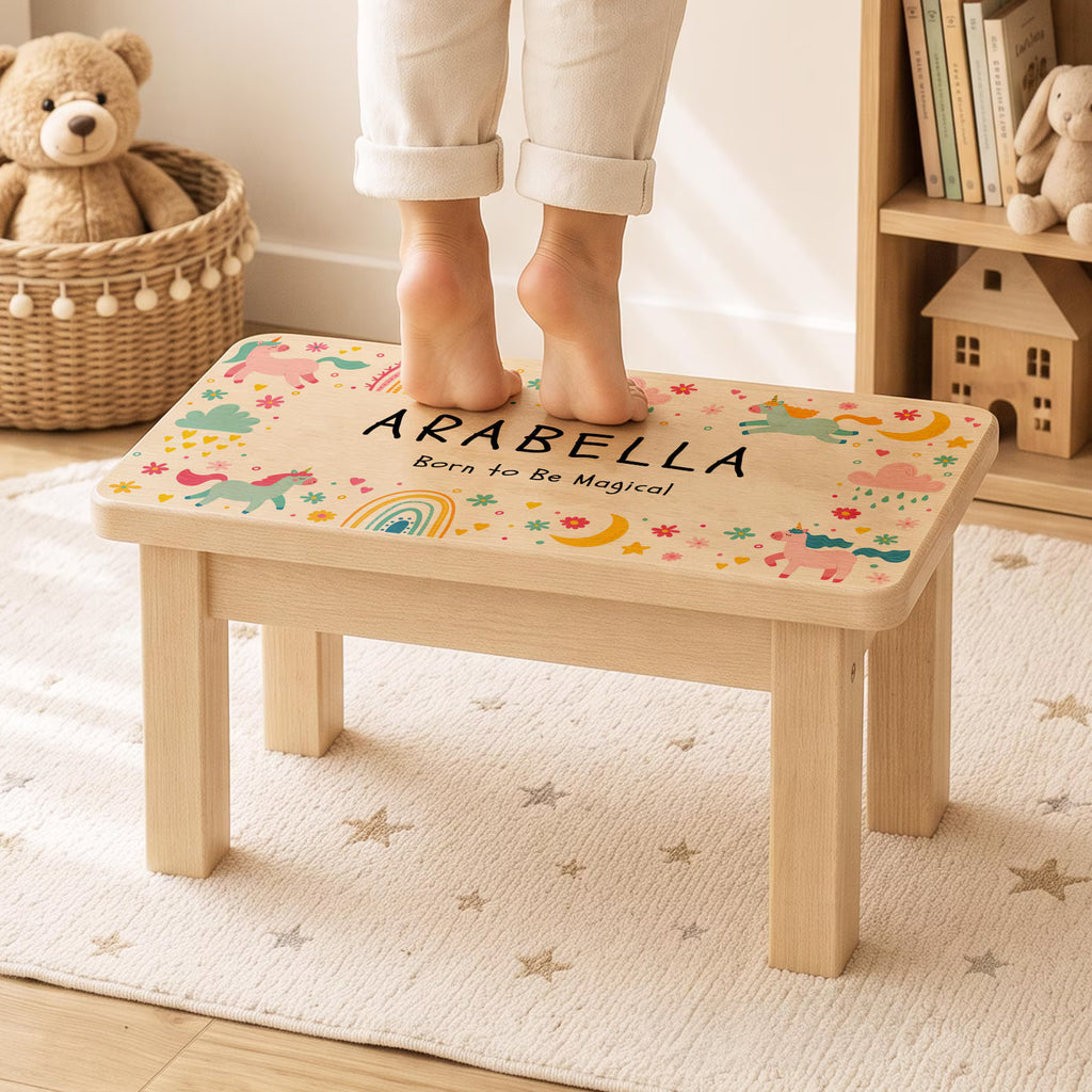 Personalised Colourful Unicorn Wooden Stool