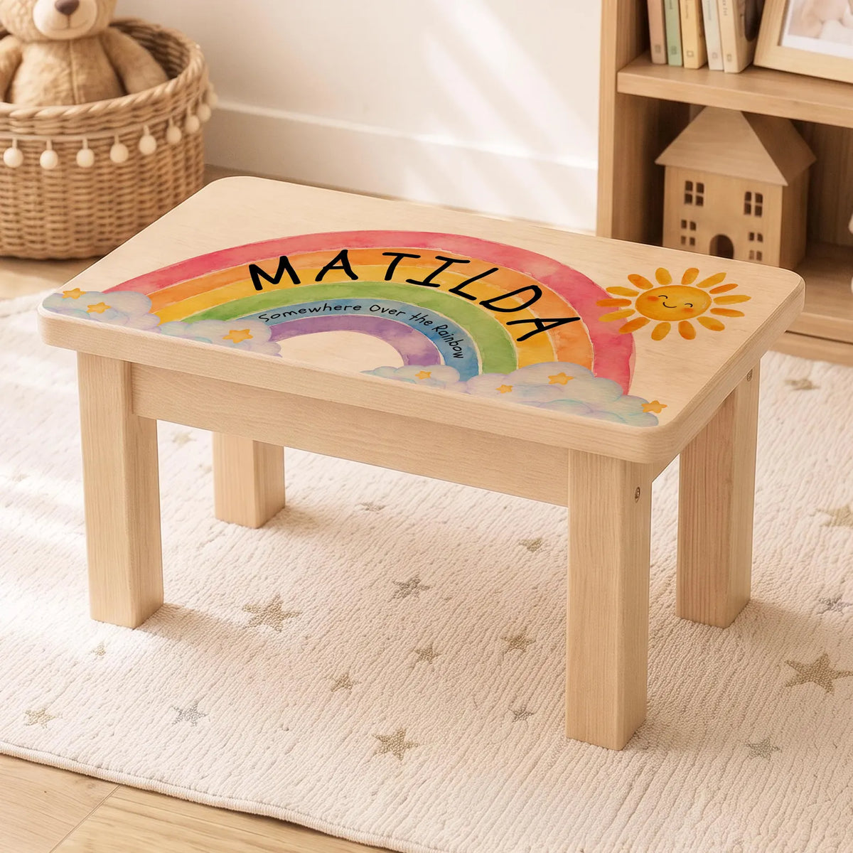 Personalised Rainbow Wooden Stool