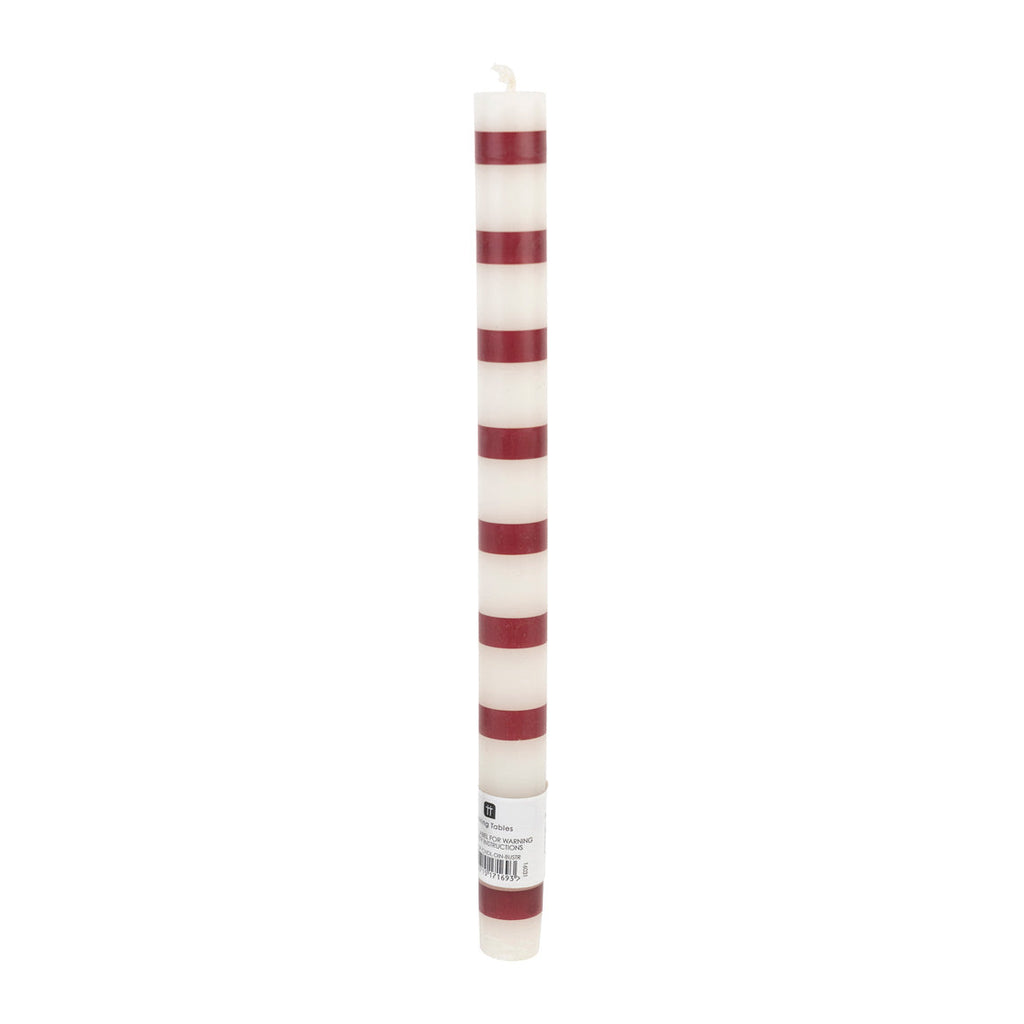 Burgundy And White Stripe Dinner Candles