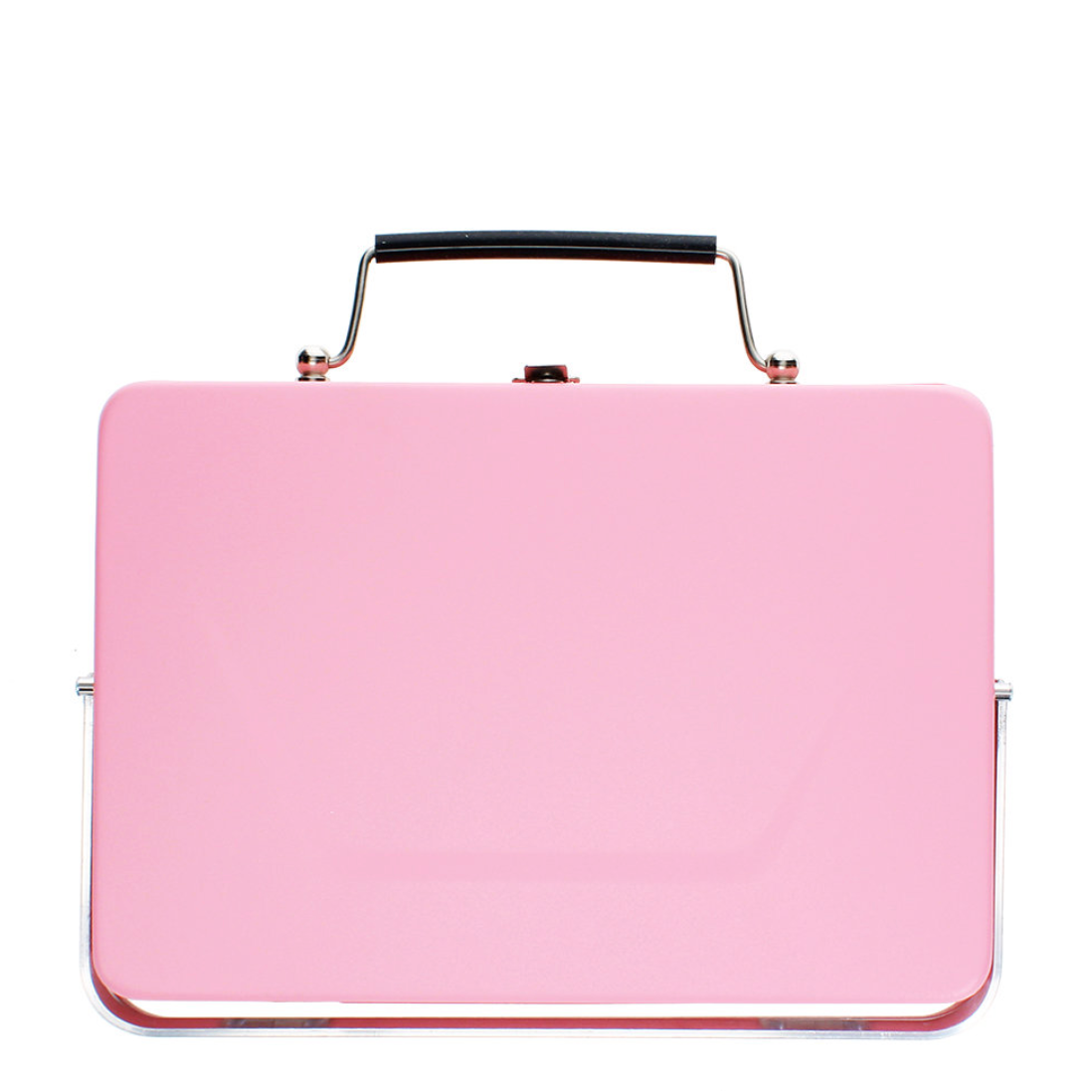 A glossy pink rectangular handbag or clutch with a top handle, shown against a plain white background.
