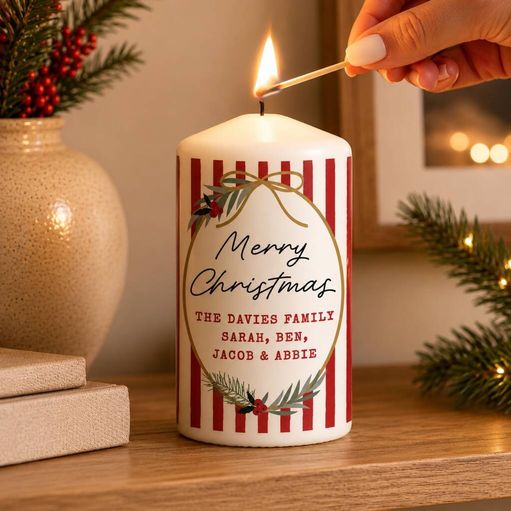 Personalised Candy Cane Stripe Pillar Candle