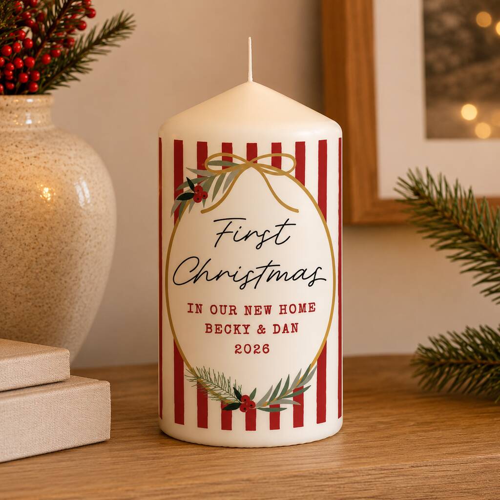 Personalised Candy Cane Stripe Pillar Candle