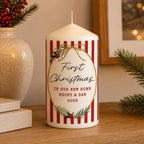 Personalised Candy Cane Stripe Pillar Candle