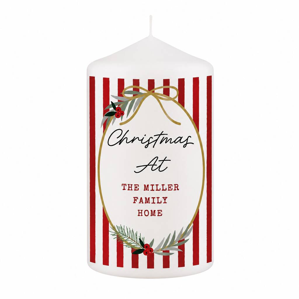Personalised Candy Cane Stripe Pillar Candle