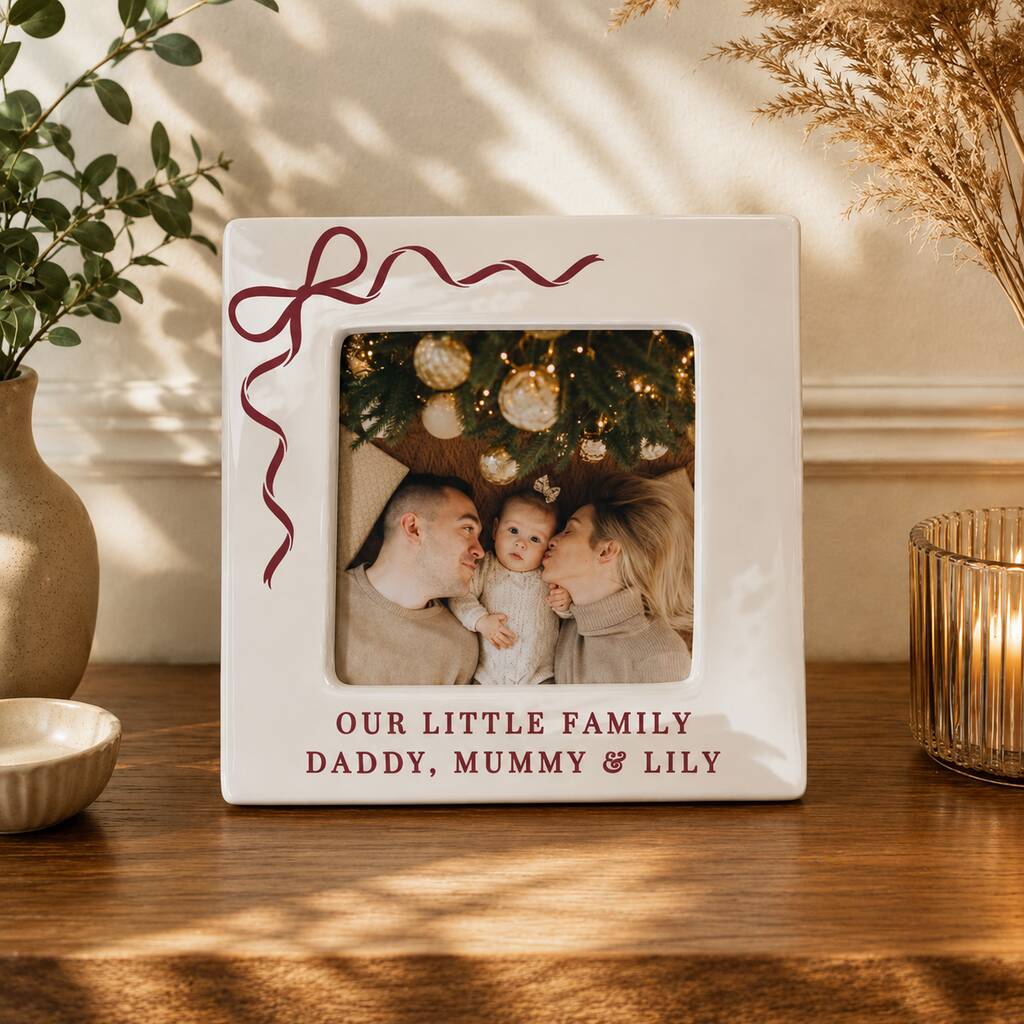 Personalised Red Bow Ceramic 4x4 Frame