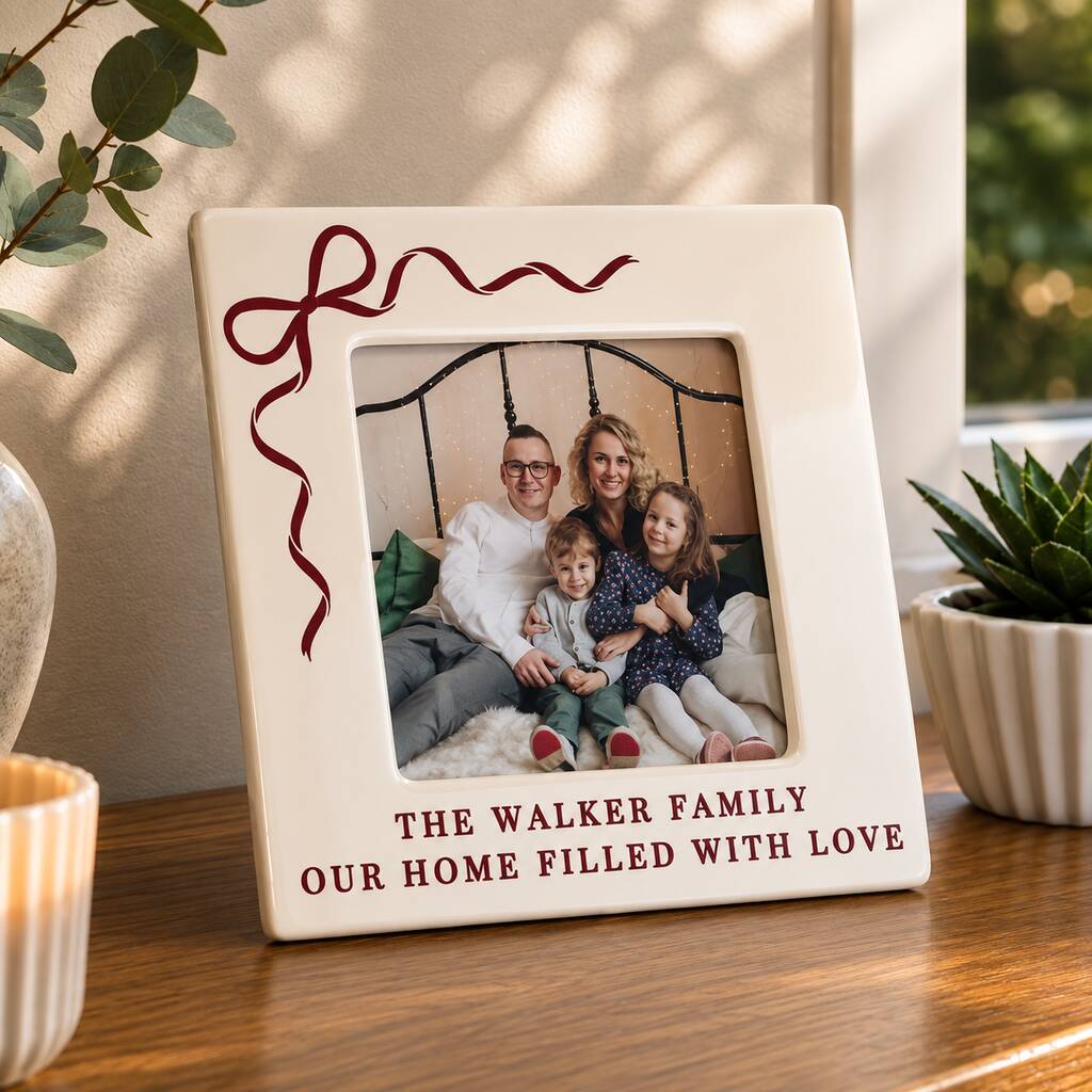 Personalised Red Bow Ceramic 4x4 Frame
